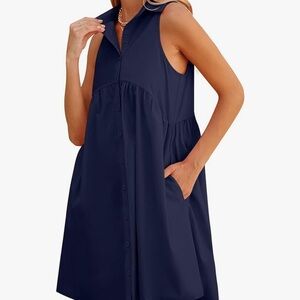 Deep Self | Women’s Collared Shirt Dress | Navy Blue | M